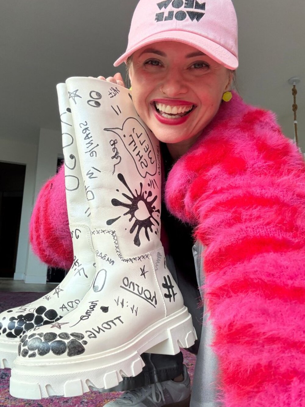 Hand Painted Leather Combat Boots | Graffiti Knee High Platform